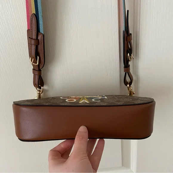 $328 Coach Jes Baguette Signature Canvas Radial Rainbow Leather Crossbody C6817 - Picture 11 of 16